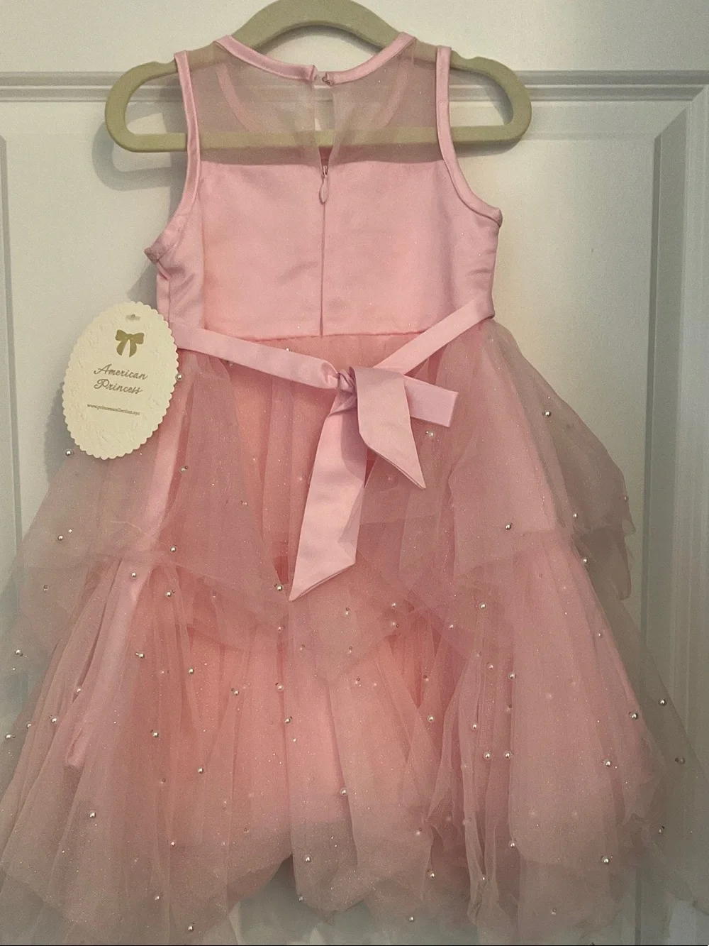 American Princess Pink Pearl-Trim Layered Tulle Party Dress